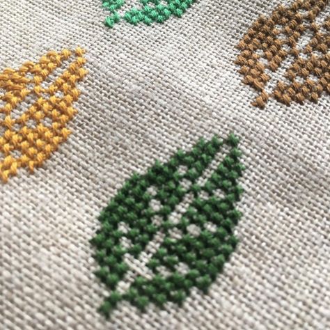 Leaf Cross Stitch Pattern, Leaf Cross Stitch, Cross Stitch Patterns Flowers, Embroidery Cross Stitch, Floral Cross Stitch, Embroidery Cross, Autumn Leaf, Simple Cross Stitch, Sewing Embroidery Designs