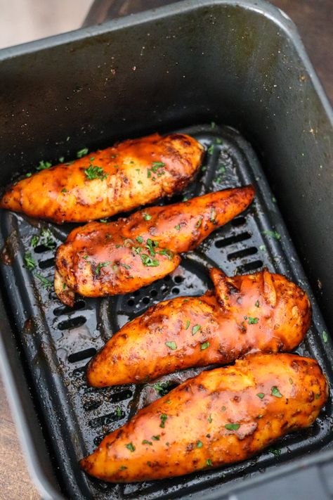 Spicy and saucy on the outside and juicy on the inside, these Air Fryer Buffalo Chicken Tenders are a delicious meal that is done in minutes! Buffalo Tenders Air Fryer, Healthy Buffalo Chicken Tenders, Buffalo Chicken Tenders Air Fryer, Buffalo Chicken Air Fryer, Air Fryer Buffalo Chicken Tenders, Roast Chicken Tenders, Hot Sauce Chicken, Spicy Chicken Tenders, Air Fryer Buffalo Chicken