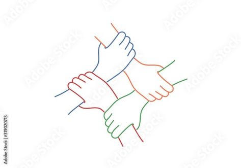 Stock Image: Teamwork. Four United Hands. Line drawing vector illustration. Cmyk Color Chart, Hands Line Drawing, Drawing Vector, Instagram Frame Template, Instagram Frame, Frame Template, Cmyk Color, Teamwork, Line Drawing