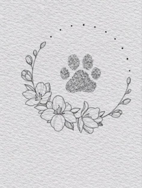 Paw Print Tattoo Dog Minimalist, Dog Paw Print Butterfly Tattoo, Tattoos With Dog Paws, Dog Nose Print Tattoo With Flowers, Dog Print Flower Tattoo, Dog Mum Tattoo, Cat Print Tattoo Ideas, Dog Paw Print With Flowers Tattoo, Cat Paw Print Tattoo With Flowers