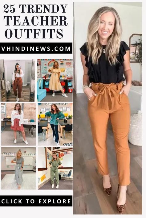 21 Amazing Trendy Teacher Outfits for Women: Explore School Teacher Outfits for Women 43 Black Jumpsuit With Cardigan, Trendy Teacher Outfits, Jumpsuit With Cardigan, School Teacher Outfits, Tourist Outfit, Unique Pants, Flare Blouse, Womens Outfit, Outfit Work