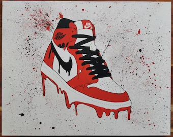 Pop Art by CuriousJow on Etsy Sneaker Pop Art, Nike Pop Art, Nike Shoes Painting Canvas, Sneaker Painting Canvases, Sneaker Art Paintings, Shoe Painting On Canvas, Jordans Painting, Jordan 1 Og Chicago, Pop Art Shoes