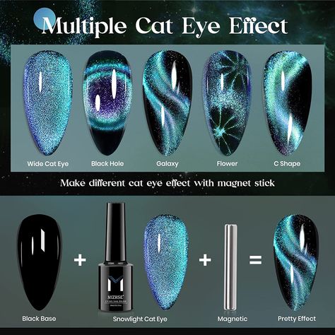 Short Stilleto Nails Cat Eye, Holiday Cateye Nails, Galaxy Nail Art Cat Eye, Long Acrylic Nails Cat Eye, Cat Eye Witch Nails, Magnetic Dip Nails, Firework Cat Eye Nails, Glow In The Dark Cat Eye Nails, Magnetic Sparkle Nails