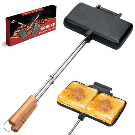 PRICES MAY VARY. Large & Versatile: Cast Iron Pie Iron Have Weight but Heat Distribution is Superb; Double the Size （4.33"x8.26") & the Square Pie Iron Head Is Great for Large Food and More. Portable and Carefree: The Head Hooks & Hinged Close Securely to Protect Your Food. Open Design Make This Camping Cooker Stove Easy to Disassemble and Reassemble, Easy to Clean and Convenient Storage. Sturdy and Reliable: The Camping Pie Maker Cast Material of 100% Cast Iron,Non-Stick, Heat-Resistant and Rus Cast Iron Pie, Campfire Cooking Equipment, Campfire Pies, Mountain Pies, Square Pie, Fireplace Cooking, Camping Cooker, Pie Iron, Pie Maker