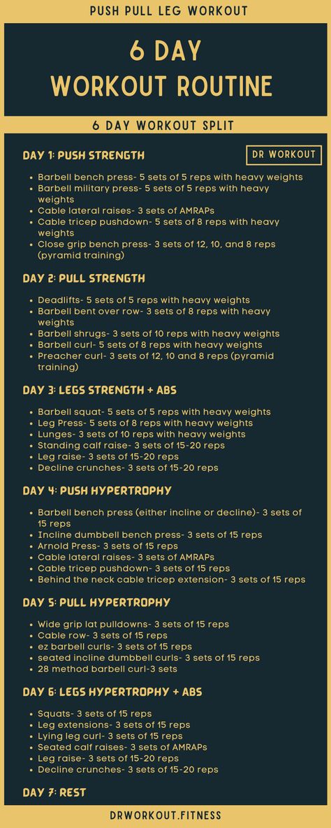 6 Day Workout Split Routine Workout Splits For Men 6 Day, Best Pull Day Workout, Six Day Workout Split, Six Day Split Workout, Men Workout Gym Routine, Split Routine Weight Training, Pull Day No Equipment, 6 Day Split Workout Men, 6 Day Push Pull Workout Routine