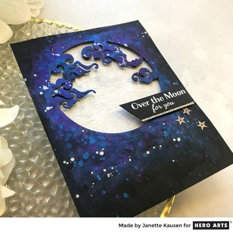 Cloudy Moon, Father's Day Cards Handmade, Black Journal, Hero Arts Cards, Diy Galaxy, The Moon And Stars, Card Inspo, Envelope Art, Scrapbooking Photo