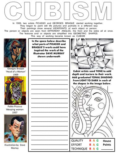 Cubism worksheet with Literacy and Assessment box Tonal Portraits, Kathrin Honesta, Ks3 Art, Classe D'art, Art Handouts, Art History Lessons, 8th Grade Art, Istoria Artei, Cubism Art