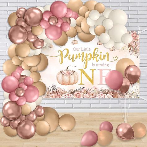 PRICES MAY VARY. Package list: 1pc 1.8*1.1m little pumpkin 1st birthday banner(Each corner has one hole); Vintage pink (2pcs 18";20pcs 10";10pcs 5"); Skin color (2pcs 18";15pcs 5"); Skin tones gray (20pcs 10"); Sand white(2pcs 18"; 15pcs 10"; 15pcs 5"); Metal rose gold (20pcs 10"; 15pcs 5"); 1pc glue point; 1pc balloon arch strip; 2pcs tying tool Polyester Banner & Latex Balloons: Our banner use flag banner cloth, it's seamless, lightweight, non-fading and easy to carry. Latex balloons which are Fall 1st Birthdays, Pumpkin 1st Birthdays, 1st Birthday Balloons, Pumpkin First Birthday, Round Backdrop, 1st Birthday Banners, 1st Birthday Themes, Pumpkin Birthday, Girl Birthday Decorations