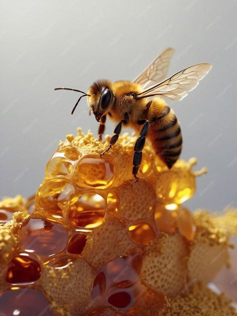 Premium AI Image | Bee and melting honey flower Beekeeper Aesthetic, Honey Bee Aesthetic, Bee Pics, Honeybee Photography, Bees Aesthetic, Honey Bee Images, Honey Bee Pictures, Bee Magic, Bee On Honeycomb