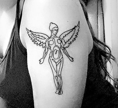 Nirvana In Utero Tattoo Outline, Libertines Tattoo, Body Distortion, In Utero Tattoo, Utero Tattoo, Nirvana Tattoo, Line Drawing Tattoos, Small Chest Tattoos, In Utero