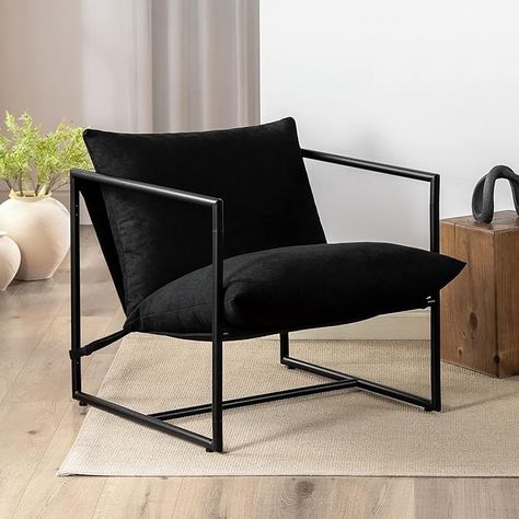 Amazon.com: ZINUS Aidan Sling Accent Chair / Metal Framed Armchair with Shredded Foam Cushioning, Oatmeal : Home & Kitchen Black Accent Chair, Salon Suites, Chaise Metal, Leather Accent Chair, Austin Design, Upholstered Arm Chair, Lounge Room, Metal Chairs, Occasional Chairs