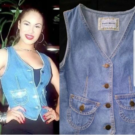 Selena Quintanilla White Shirt, Denim Vest Outfit, Selena Quintanilla Fashion, Selena Quintanilla Outfits, 90s Vest, Outfits Jean, Anything For Selenas, Kawaii Clothes Goth, Selena Q