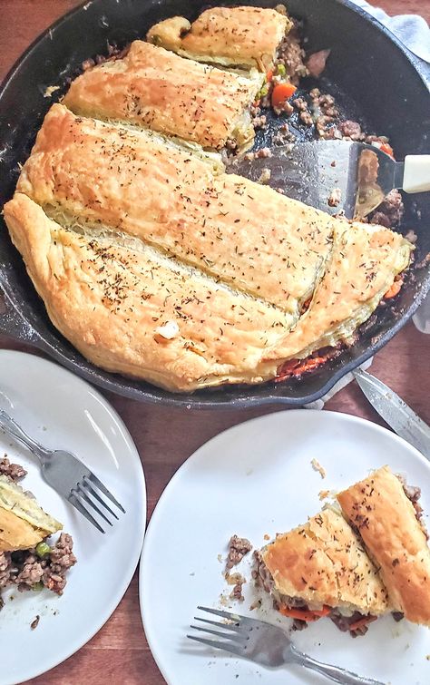 An easy, hearty, and oh so delicious meat pie! You'll love this ease of this dish and that puff pastry crust...OMG. So good! Wellington Food, Sausage Making Recipes, Puff Pastry Crust, Beef Wellington Recipe, Winter Dishes, Root Veggies, Veggie Stock, Pastry Crust, Puff Pastry Sheets