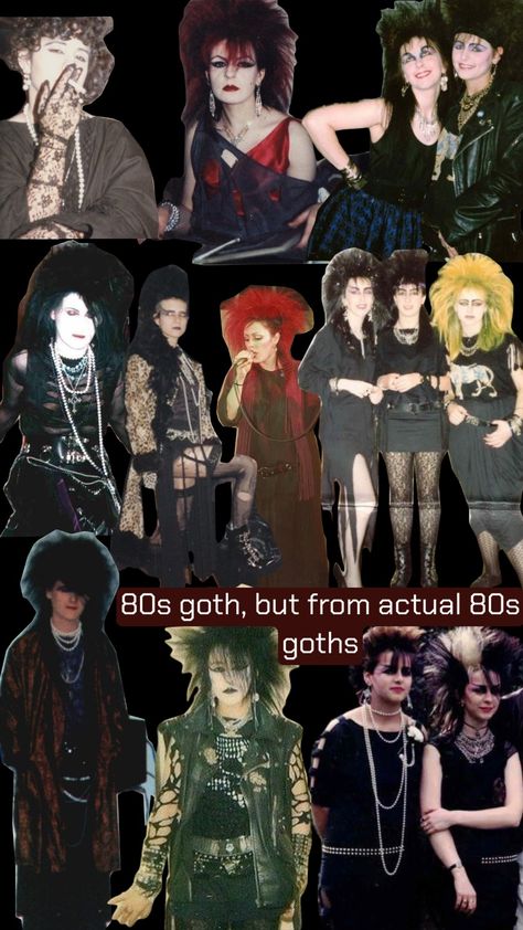 80s goth, but from actual 80s goths #80s #80sgoth #tradgoth #gothfashion 80s Trad Goth Fashion, 80s Goth Hairstyles, 80s Slasher Outfits, Deathrock Outfits, New Wave Outfits 80s, 1980 Goth, Goths 80s, Subcultures Fashion, 80s Goth Aesthetic