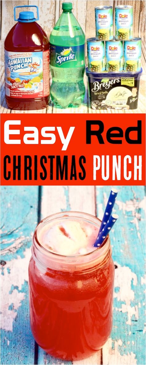 Red Christmas Punch Recipe!  This 4 ingredient beverage is such an easy + delicious favorite! Red Christmas Punch Recipe, Christmas Punch Recipes Non Alcoholic With Sherbet, Red Punch Recipe Non Alcoholic, Red Punch Recipe, Christmas Punch For Kids, Red Punch Recipes, Hawaiian Punch Recipes, Pink Punch Recipes, Christmas Bunco