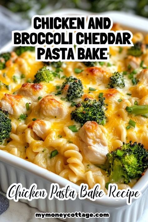 Enjoy a comforting and cheesy meal with this Chicken and Broccoli Cheddar Pasta Bake! This delicious recipe combines tender chicken, fresh broccoli, and creamy cheddar cheese, all baked together with pasta for a hearty dinner. Save this pin for a family favorite that's sure to please! 🍝🍗🥦🧀 #ChickenBake #BroccoliCheddar #ComfortFood #EasyDinner #ChickenPastaBakeRecipes #ChickenAndBroccoli #CheddarPastaBake #CheddarCheeseRecipes #FamilyMealIdeas #PastaBake Chicken Pasta Bake Recipes, Broccoli Cheddar Pasta, Cheese And Broccoli Pasta, Chicken Broccoli Pasta Bake, Easy Chicken Pasta Bake, Meals Everyone Will Love, Chicken Broccoli Pasta Recipes, Cheddar Pasta, Pasta Bake Recipes