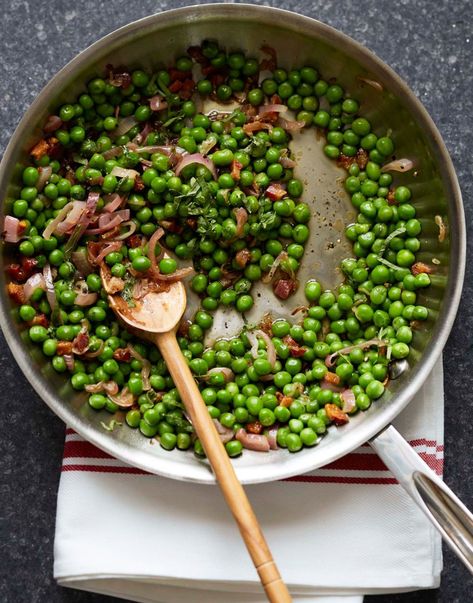 Ina Garten Peas And Pancetta, Peas And Pancetta Ina Garten, Peas And Bacon Side Dish, Ina Garten Make Ahead Recipes, Easter Peas, Frozen Peas Recipe Side Dishes, Ina Garten Thanksgiving Recipes, Peas Pancetta, Pancetta And Peas