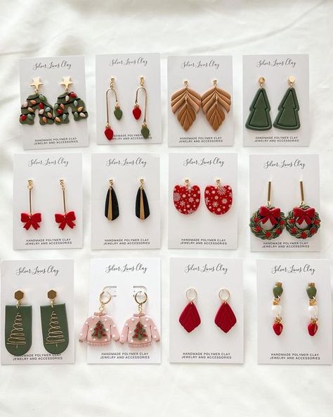 Christmas Earing Ideas, Polymer Clay Earring Christmas, Clay Holiday Earrings, Clay Winter Earrings, Christmas Earring Ideas, Polymer Christmas Earrings, Christmas Earrings Clay, Holiday Polymer Clay Earrings, Christmas Clay Earrings Diy