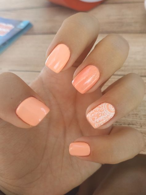 Shades Of Coral Nails, Next Gen Nails Ideas, Gel Nails Orange Summer Colors, Light Coral Nail Color, Late Summer Nails Color Dip, Nail Ideas Coral, Pale Orange Nails, Coral Orange Nails, Hot Coral Nails