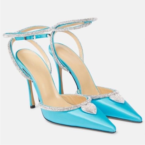 Questions? Leave A Comment Below! New With Box Size 39eu Ocean Blue Comes With Dust Bags And Box Bow High Heels, Silver Pumps, Heart Crystal, Satin Pumps, Slingback Pump, Slingback Sandal, Ankle Straps, Crystal Heart, Ocean Blue