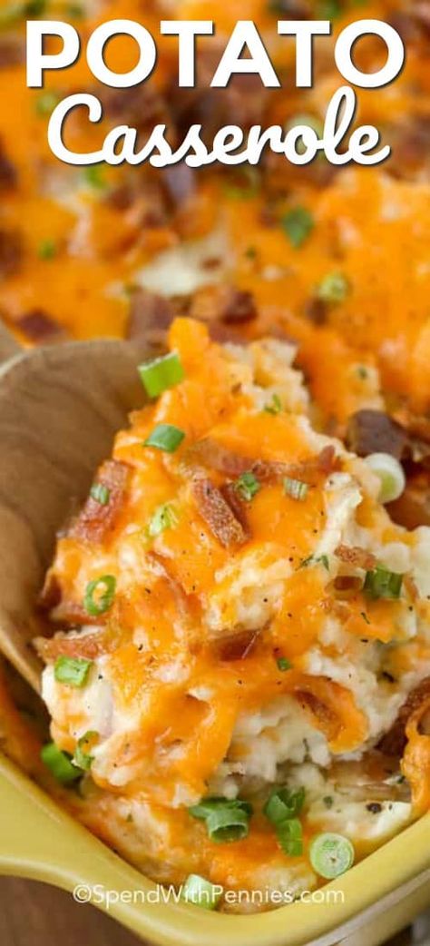 This easy twice baked potato casserole is loaded with all of our favorite potato flavors! Fluffy mashed potatoes, bacon, cheddar onions and sour cream! #spendwithpennies #potatocasserole #mashedpotatoes #leftovers #leftovermashedpotatoes #twicebakedpotato #twicebakedpotatocasserole #stuffedpotato #stuffedpotatocasserole Easy Twice Baked Potatoes, Twice Baked Potato Casserole, Lanyard Knot, Crock Pot Baked Potatoes, Loaded Baked Potato Casserole, Twice Baked Potato, Shower Melts, Stuffed Potato, Perfect Baked Potato