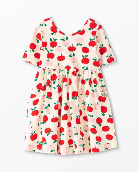 Print Super Soft Skater Dress | Hanna Andersson Long Johns Pajamas, Twirly Skirt, Apple Dress, Button Front Shirt Dress, Matching Family Pajamas, School Dresses, Twirl Dress, Ribbed Knit Dress, Dress Crafts