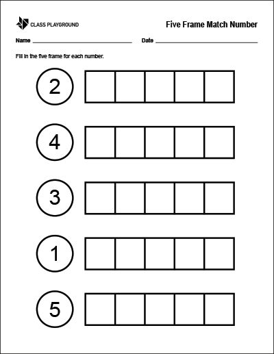 Printable Five Frame Match Number 5 Frames Kindergarten, Number 5 Activities For Kindergarten, Five Frames Printable, Five Frame Activities For Kindergarten, Number Worksheet, Super Mario Coloring Pages, Math Journal, Counting Worksheets, Numbers Kindergarten