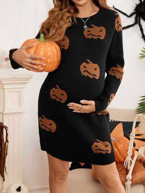 Maternity Long Sleeve Knitted Sweater For Pregnant Women, Fall For Halloween Black Casual  Wrist-Length Sleeve Knitwear Animal,Cartoon,All Over Print Pullovers Medium Stretch  Maternity Clothing, size features are:Bust: ,Length: ,Sleeve Length: Animal Cartoon, Maternity Clothing, Long Sleeve Knit Sweaters, Kids Sleepwear, Boho Women, Inspiration Mode, Print Pullover, Long Sleeve Casual, Long Sleeve Knit