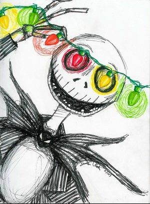 I love nightmare before Christmas.                                                                                                                                                                                 More Jack Skellington With Christmas Lights, Creepy Christmas Drawing, Jack Skellington Dibujo, Sally Skellington, Christmas Lights Wallpaper, Nightmare Before Christmas Drawings, Jack The Pumpkin King, Christmas Drawings, Jack Skeleton