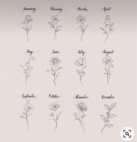 Zodiac Flowers Birth Month, December Flower Tattoo Birth Month, July Month Flower, December Flower Tattoo, August Flower Tattoo, January Flower, November Flower, Flower Spine Tattoos, June Flower