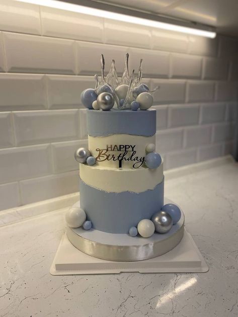 Cake Designs 2 Tier Birthday, 2 Tier Cake Designs For Men, Cute 2 Tier Cakes, 2tier Birthday Cake For Women, Birthday Cake Ideas Two Tier, Two Tier Cake For Men, Blue Two Tier Cake, Elegant Birthday Cakes For Men Design, Blue 2 Tier Cake