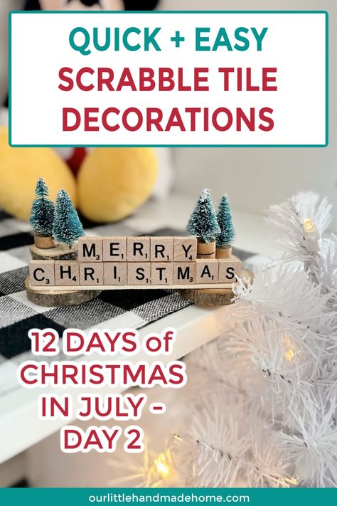 It's Day 2 of the 12 Days of Christmas in July and we're making Scrabble Tile Christmas Ornaments! You'll love the versatility and charm of these easy DIYs! Scrabble Ornaments Diy, Scrabble Tile Crafts Diy, Tile Christmas Ornaments, Christmas Scrabble Tiles, Scrabble Christmas Ornaments, Scrabble Christmas, Diy Scrabble, Scrabble Ornaments, Dollar Store Diy Decorations