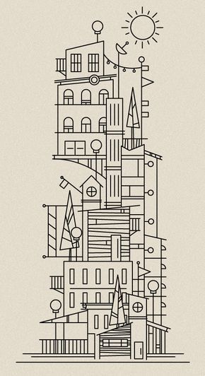 Simple Building, Illustration Blume, White Drawing, House Illustration, City Illustration, House Drawing, Black And White Drawing, Line Illustration, Mail Art