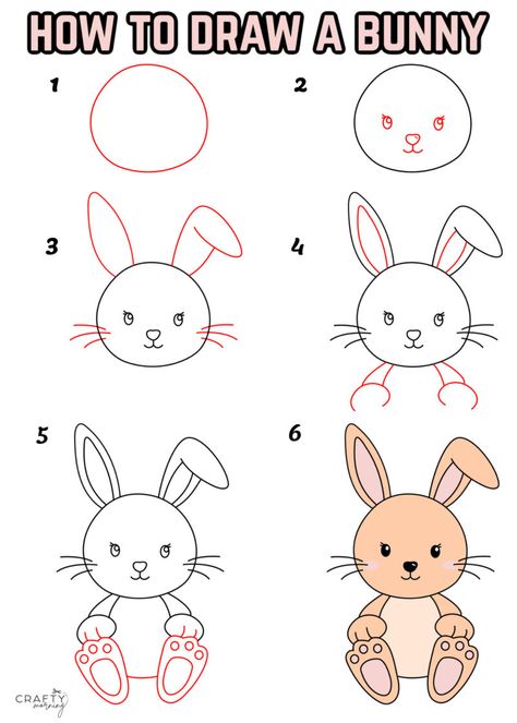 Easy Bunny Drawing (How to Draw Tutorial) - Crafty Morning Rabbit Drawing Easy, Easy Bunny Drawing, Draw A Bunny, Animated Bunny, Kindergarten Drawing, Easter Bunny Colouring, Easter Drawings, Draw Tutorial, Crafty Morning