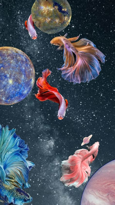 #myfirstshuffle #fish #space space fish Fish In Sky Art, Space Fish Art, Fish Art Wallpaper, Koi Fish Background, Fish In Space, Surreal Self Portrait, Fish Digital Art, Cutout Animation, Fish References