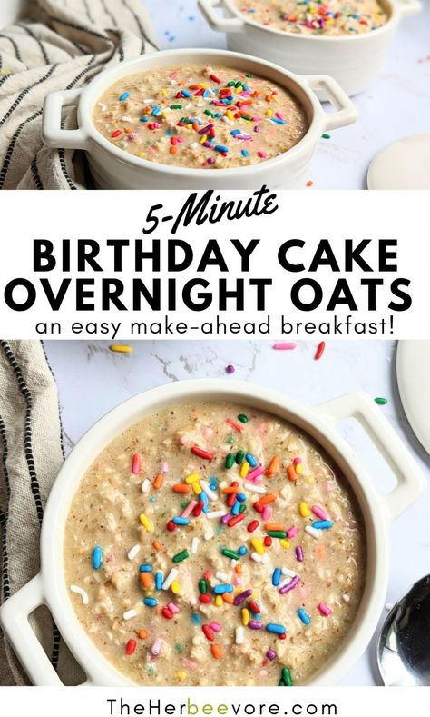 We Overnight Oats, Overnight Vanilla Protein Oats, Over Night Oats Protein Powder, Overnight Oats Yummy, Birthday Cake Overnight Oats Protein, Protein Powder Overnight Oats Healthy, Overnight Oats Birthday Cake, Birthday Overnight Oats, Overnight Oats Kids Will Eat