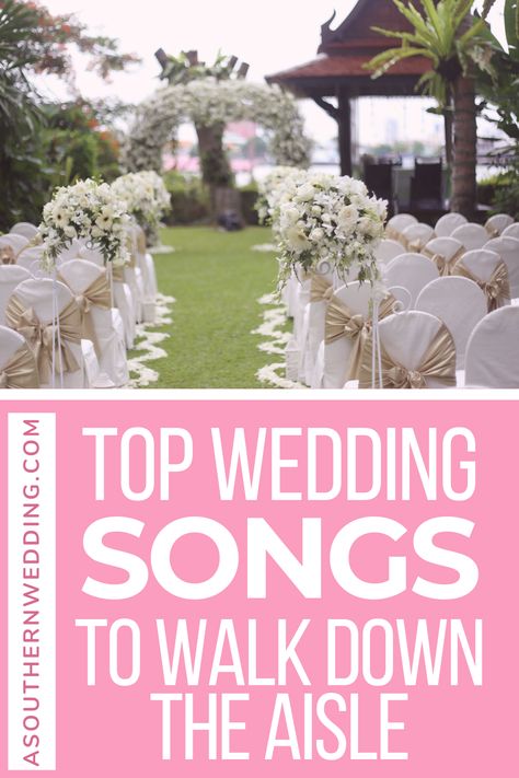 There are so many choices when it comes to wedding processional songs. No matter the bride's style, we have 42 of the best options for songs to walk down the aisle to! #walkdowntheaislesongs #weddingprocessional #weddingprocessionalsong #weddingsong #bridesong #brideentrance #brideentrancesong #weddingceremonysongs #weddingsongs #weddingmusic #weddingceremonymusic #weddingplaylist Wedding Party Processional Songs, Bride Walking Down The Aisle Songs, Bridal Processional Songs, Wedding Processional Songs, Wedding Aisle Songs, Wedding Songs To Walk Down Aisle, Bride Aisle, Processional Wedding Songs, Processional Songs