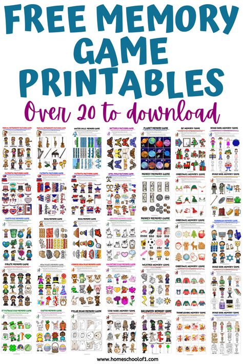 32 Free Printable Memory Games For Kids Diy Memory Game Free Printable, Memory Games Printable, Printable Memory Game For Adults, Memory Care Activities Free Printable, Free Printable Memory Game, Free Printable Matching Games, Memory Games For Seniors Free Printable, Memory Games For Preschoolers, Spot It Game Printable Free