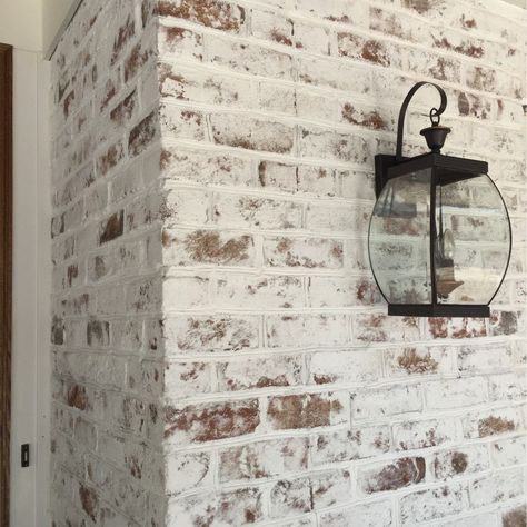 How To Whitewash A Brick Fireplace With Limewash Limewash Exterior, Mortar Wash, Limewash Brick, German Smear Brick, Lime Wash Brick, German Smear, Whitewash Paint, Painted Brick House, White Wash Brick