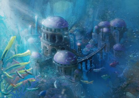 Акварион - город под водой (Виндермион) Underwater City Fantasy Art, City Fantasy Art, Sunken City, Underwater City, Piper Mclean, Fantasy City, Fantasy Castle, Fantasy Setting, Fantasy Places