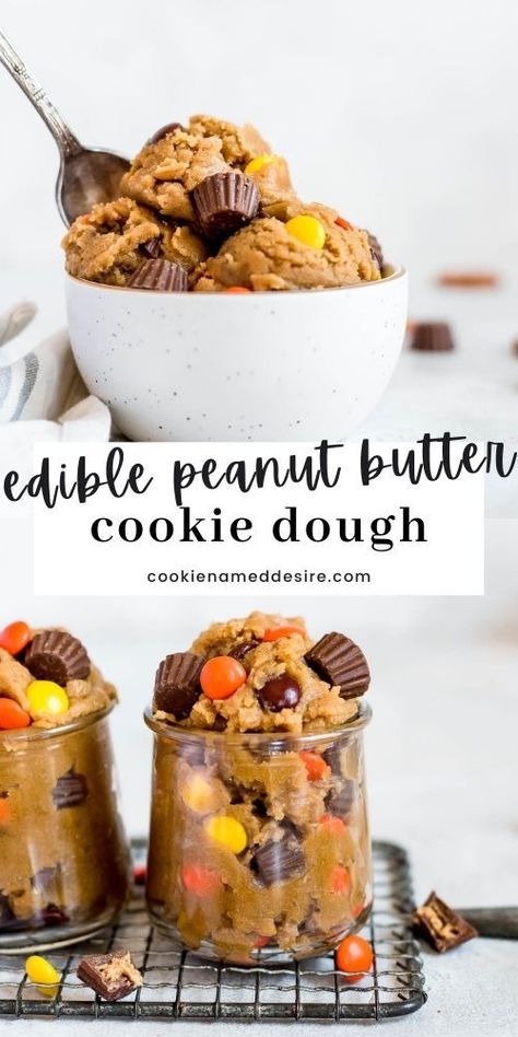 Eating cookie dough is one of the best things ever. Do it safely with this edible peanut butter cookie dough made with no eggs. Add in all your favorite mix-ins for the best treat ever! Edible M&m Cookie Dough, Flavored Peanut Butter Recipes, Edible Cookie Dough Flavors, Edible Dough Recipes, No Butter Desserts, Peanut Butter Easy Recipes, Fun Baking Recipes Desserts, Edible Peanut Butter Cookie Dough, Best Deserts Ever