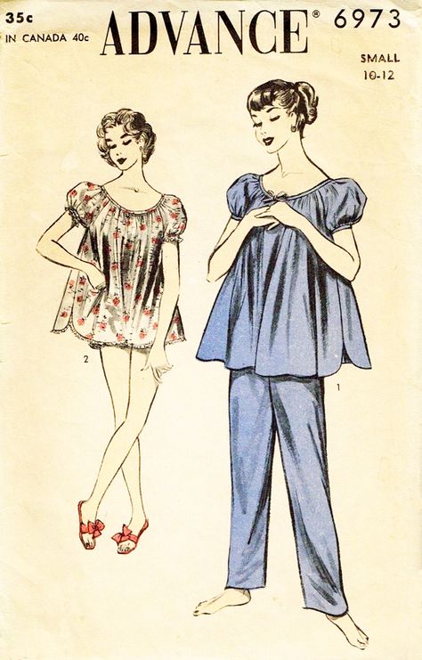 baby doll Pajamas 1950s Pajamas, Lingerie Sewing Pattern, Baby Doll Pajamas, Pajamas Pattern, Baby Nightgown, Etsy Patterns, Long Pajamas, Advance Patterns, 1950s Sewing Patterns