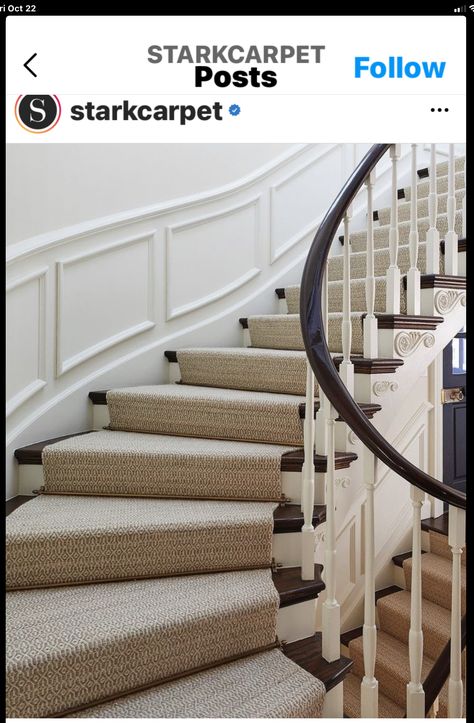 Curved Stairs, Luxury Stairs, Stark Carpet, Carpet Staircase, Staircase Runner, Stair Rods, Bedroom Interior Design Luxury, Beauty In Simplicity, Bungalow Design