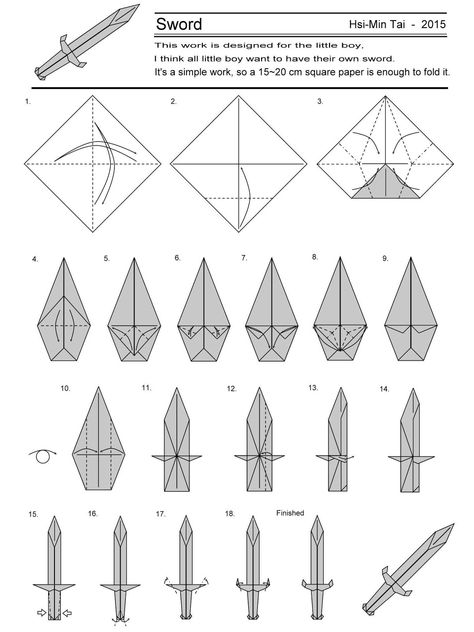 Ruby Book Origami: Diagram Sword-Hsi Min Tai Step By Step Origami, Vika Papper, Organizator Grafic, Kartu Remi, Creative Origami, Origami Diagrams, Cute Origami, Origami Patterns, Folding Origami