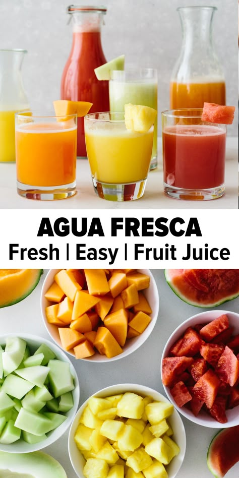 Aqua Fresca Recipes, Refreshing Fruit Drinks, Aqua Fresca, Fresh Juice Recipes, Agua Fresca Recipe, Halloween Juice, Summer Juice, Fruit Juice Recipes, Fresh Fruit Juice