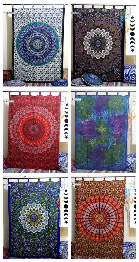 Drapes Door, Trippy Mandala, Hipster Decor, Mandala Curtains, Tapestry Curtains, Bohemian Curtains, Hippie Tapestry, Tapestry Bedroom, Cosmos Flowers