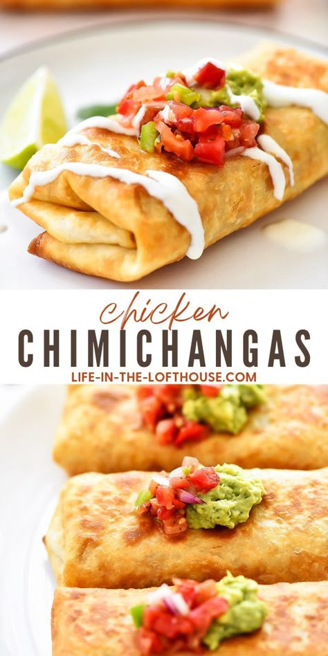 Chimichanga Recipe, Mexican Dinner, Mexican Food Recipes Easy, Deilig Mat, Chicken Dishes Recipes, Mexican Food Recipes Authentic, Chicken Enchiladas, Quesadillas, Mexican Dishes