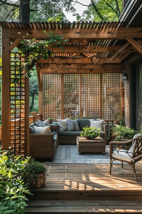 29 Small Deck Furniture Ideas 29 Pergola Around House, Landscaping Screening Ideas, Screened Pergola Ideas, Small Outside Deck Ideas, Deck Railing Privacy Ideas, Small Garden Privacy Ideas, Private Deck Ideas, Porch Screen Ideas Patio Privacy, Outdoor Screening Ideas