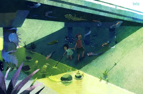 Under the bridge2016 Personal Artwork Bridge Illustration, Under A Bridge, Under Bridge, Most Beautiful Paintings, Under The Bridge, Children Books, Bridge Design, Story Telling, A Bridge