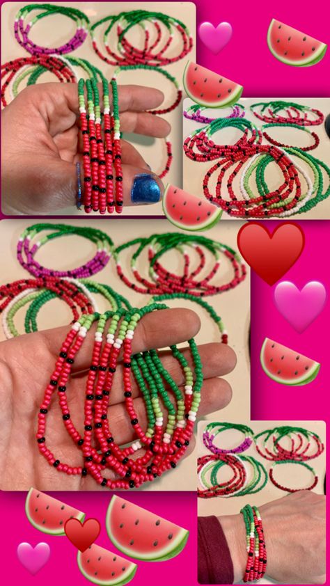 🍉Mini WaterMelon bracelets using Watermelon Color Seed Beads in Size 8/0 Watermelon Bracelet, Mini Watermelon, Watermelon Color, Seed Bead Pattern, Watermelon Seeds, Wrist Candy, Seed Bead Tutorial, Seed Bead Bracelets, Bead Bracelet